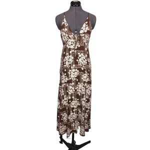 Paper Heart Brown White Cutout Maxi Dress Open Back Tie Front Boho Festival L